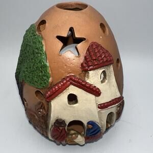 Vtg Merida Peru Folk Art Terra Cotta Dome Nativity Candle Holder